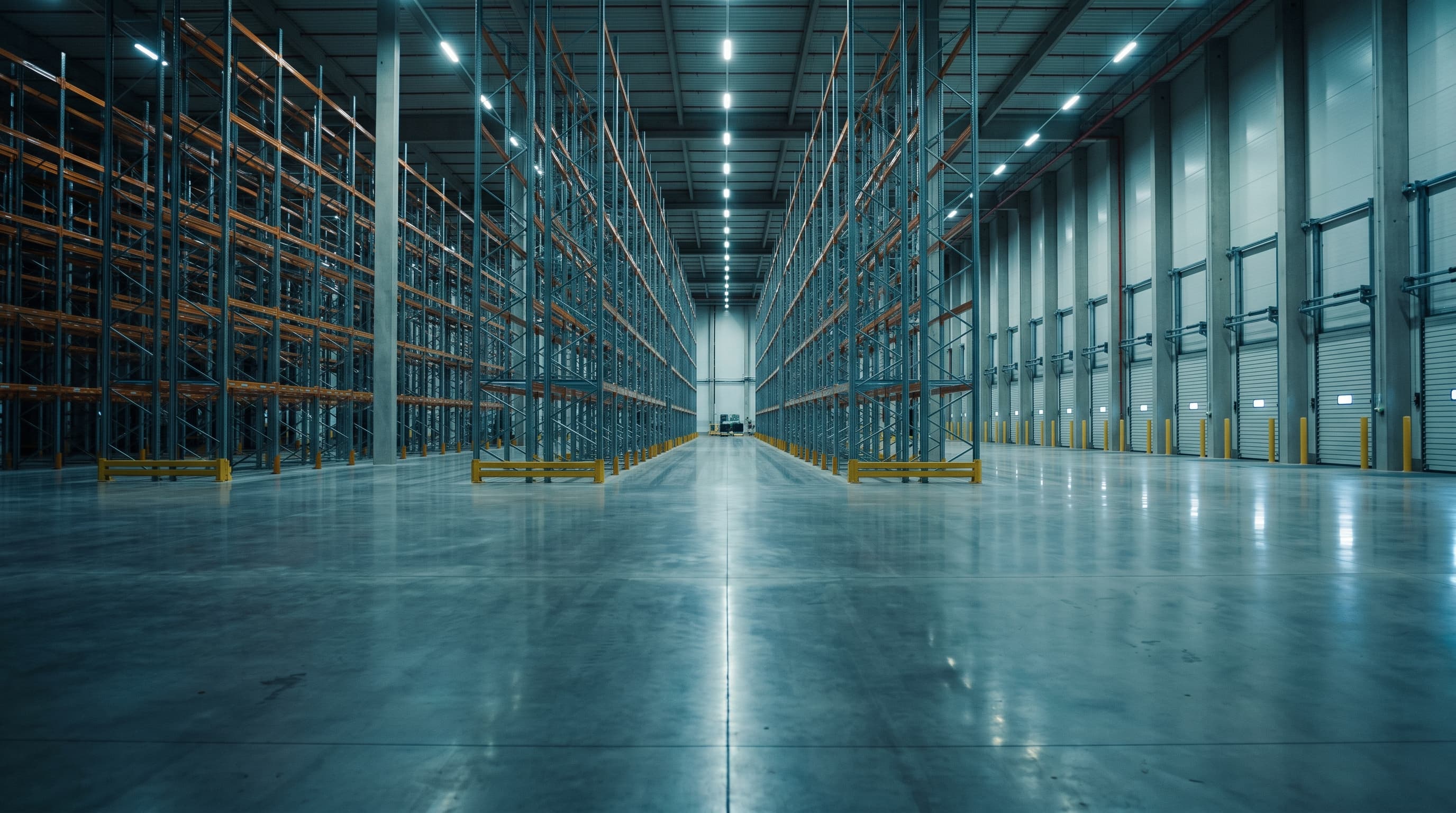 A large logistics and cargo facility at night